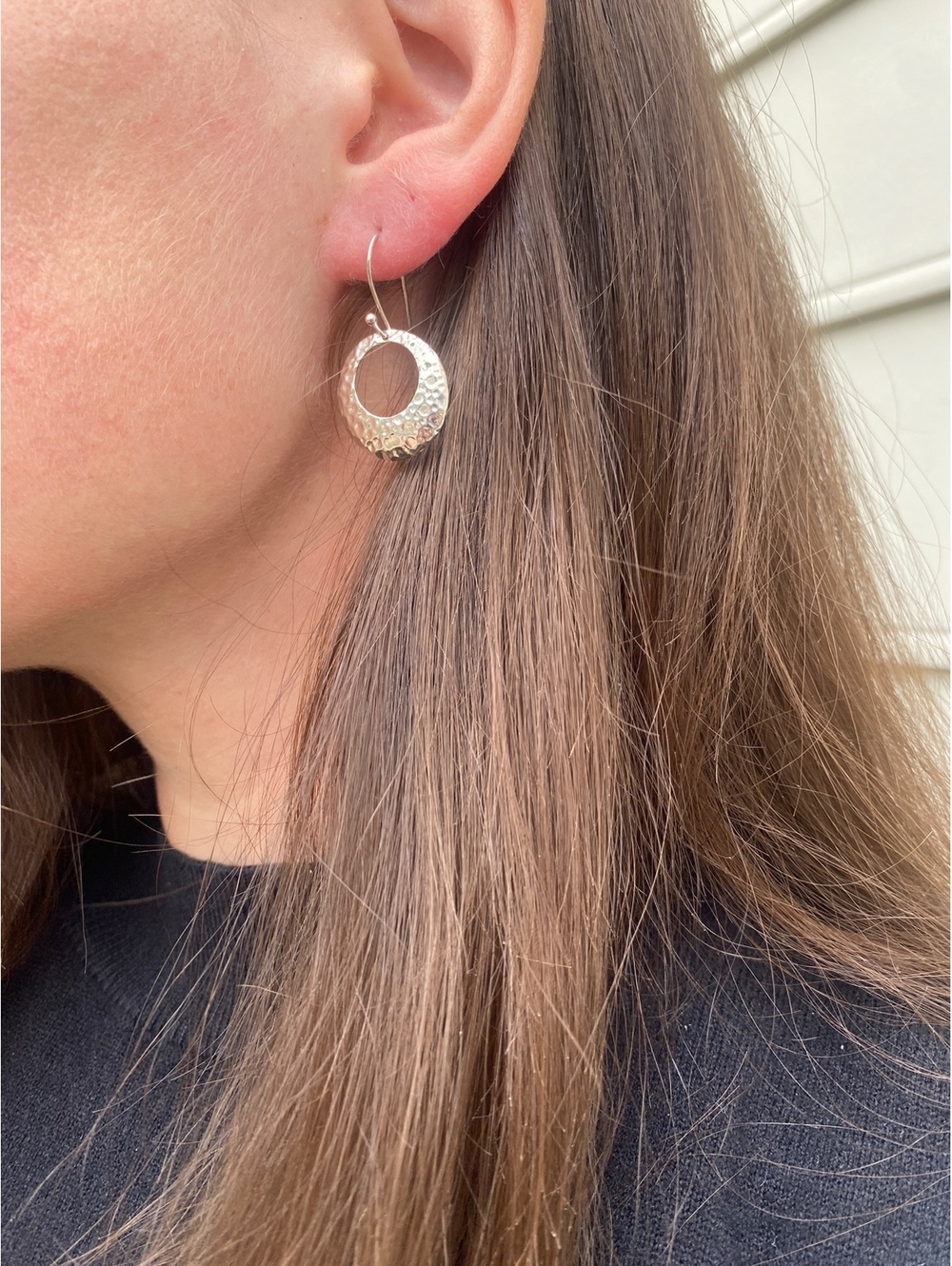 Vintage Sterling Silver Hammered Circle Dangle Earrings